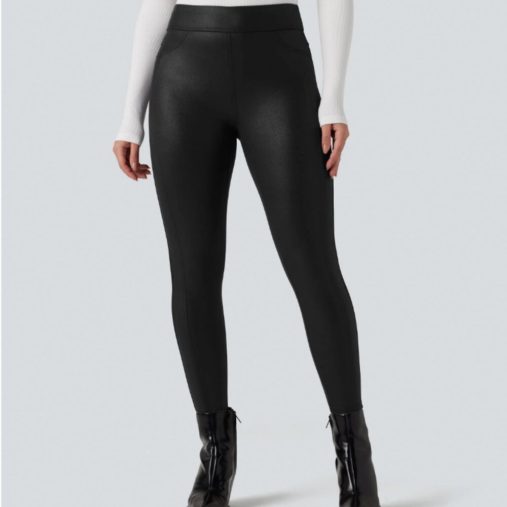 Halara Ultrasculpt™ Faux Leather Shine High Waisted Casual Leggings with Pockets